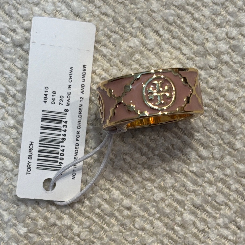 Tory Burch Gold and Nude/Mauve Enamel Ring - size 8 (fits like a 7)